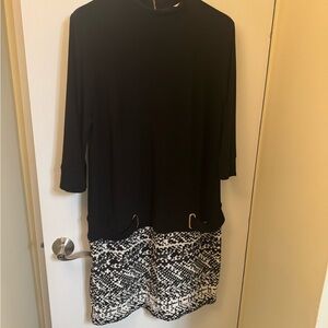 Joseph Ribkoff Black Dress with Black & White Patterned Hem Dress